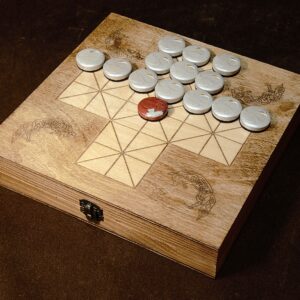 fox and geese handcrafted wooden board game with knotwork fox engravings