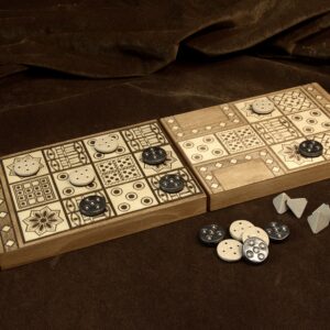 royal game of ur wooden board game that folds in half