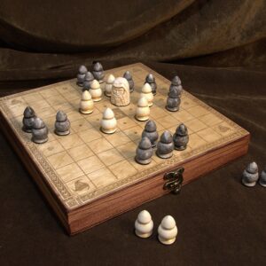 tablut ( hnefatafl ) board game from viking era with hand crafted game pieces and your choice of wooden game box or canvas game board